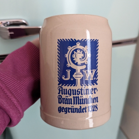 German set of 3 beer mugs ceramic stoneware Germany blue logo - Picture 12 of 13